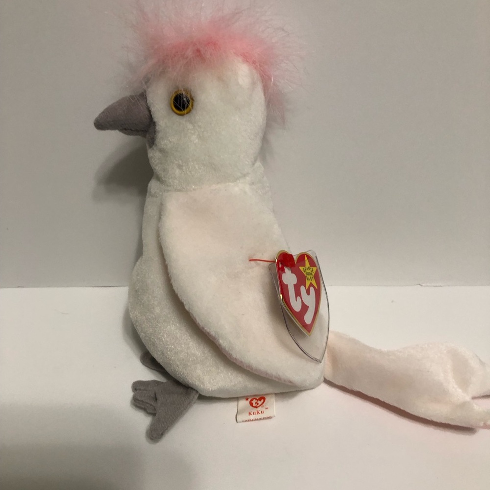 Ty‎ beanie baby collection kuku cockatoo pink and White Plush Bird Toy Charming